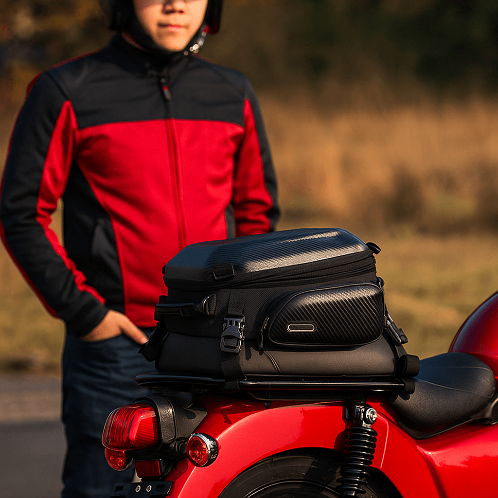 Expandable Motorcycle Tail Bag – 12 to 18L with EVA Shell – TheRiderBag