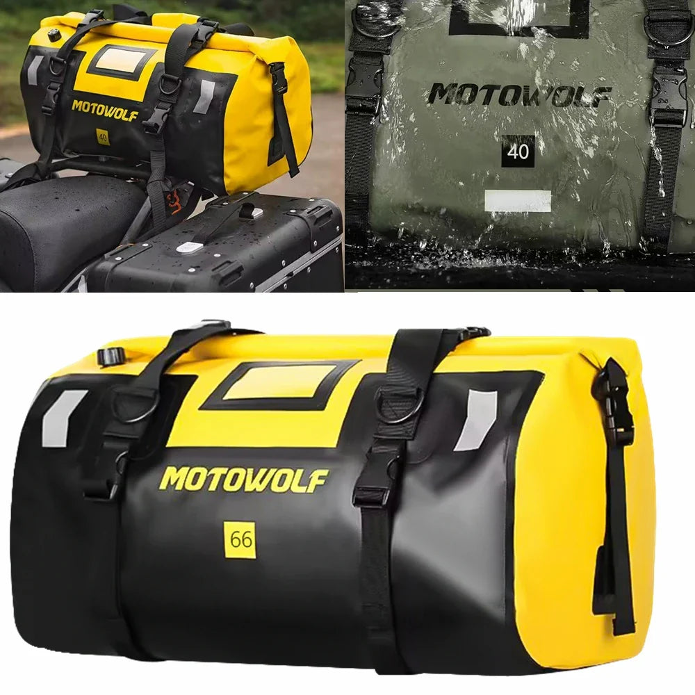 Waterproof Motorcycle Tail Bag – 66L Roll-Top – TheRiderBag™