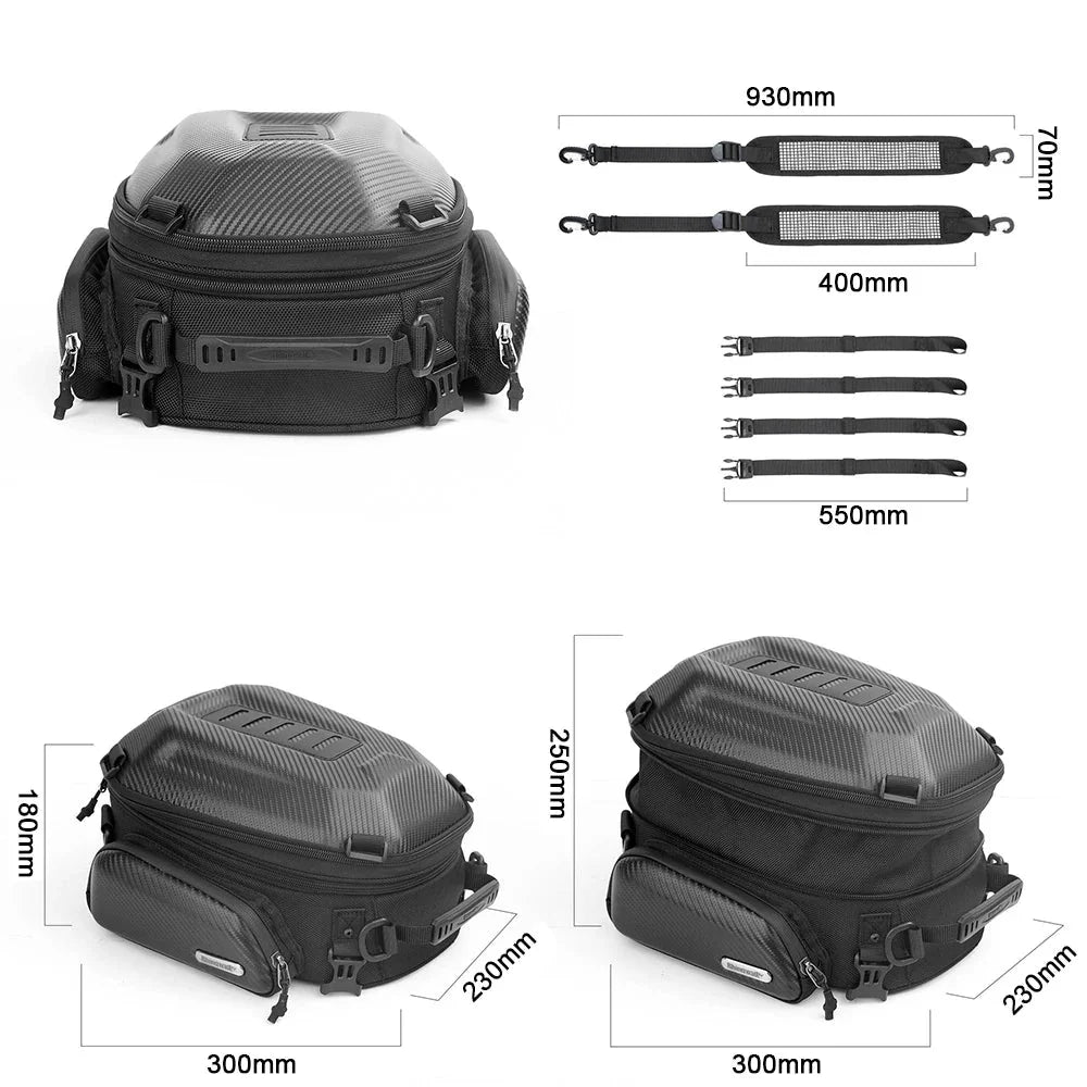 Expandable Motorcycle Tail Bag – 12 to 18L with EVA Shell – TheRiderBag