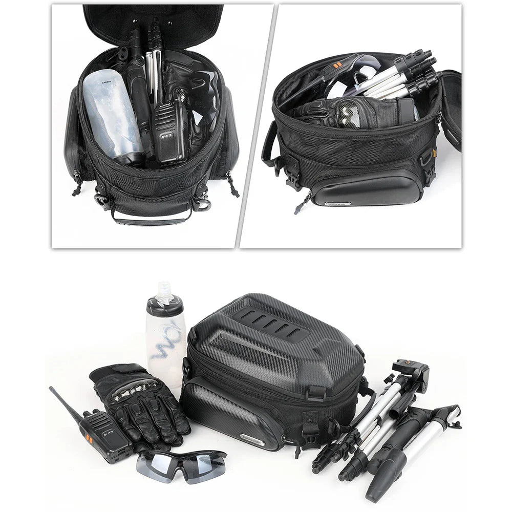 Expandable Motorcycle Tail Bag – 12 to 18L with EVA Shell – TheRiderBag