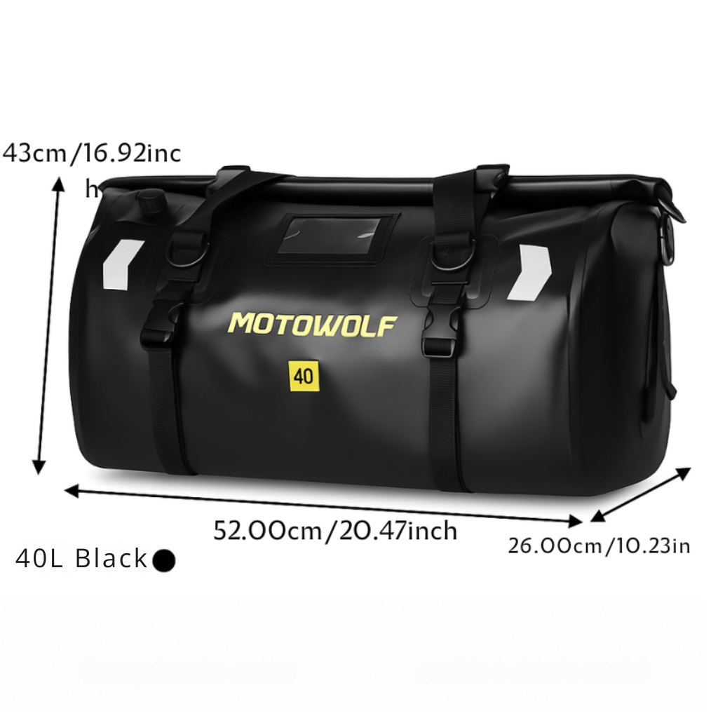 Waterproof Motorcycle Tail Bag – 66L Roll-Top – TheRiderBag™