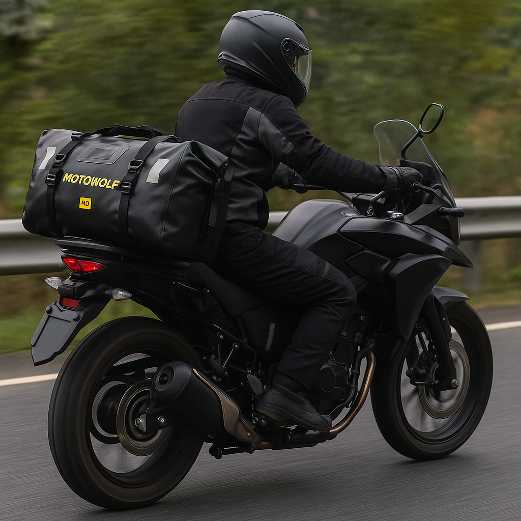 Waterproof Motorcycle Tail Bag – 66L Roll-Top – TheRiderBag™