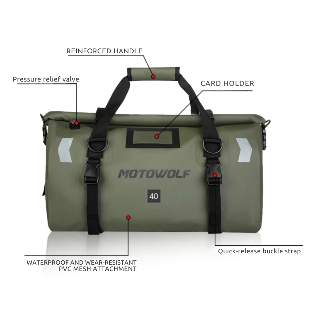 Waterproof Motorcycle Tail Bag – 66L Roll-Top – TheRiderBag™
